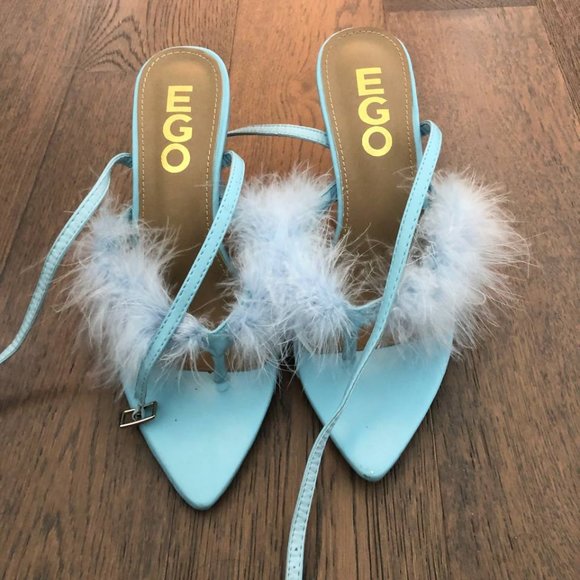EGO Baby Blue Fluffy Heels - Picture 1 of 2